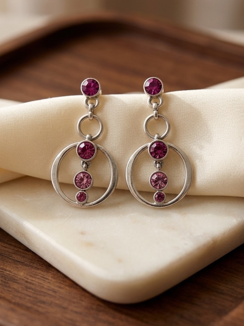 Lia Sophia silver-tone dangle earrings with pink crystal accents
